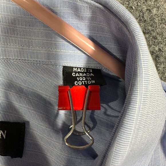 Hickey Freeman Shirt Mens 16.5  Button Up Blue Stripe Cotton Pocket - Picture 6 of 8